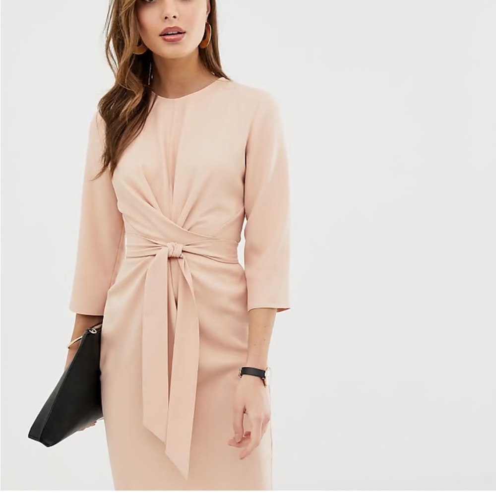 ASOS Blush Tie Front Midi Dress